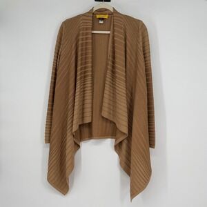 St. John Knit Draped Open Cardigan Brown Camel Rayon Wool Blend Size P